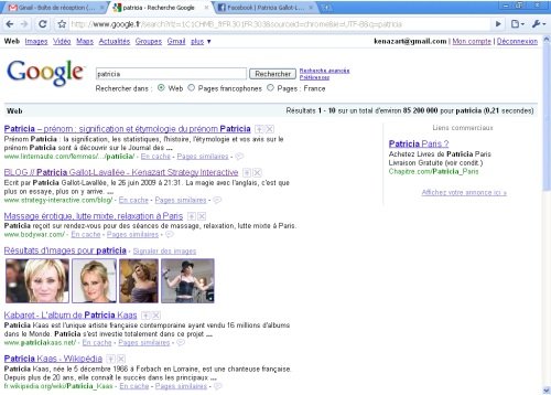Capture d'écran du résultat de Google pour le mot clé Patricia.