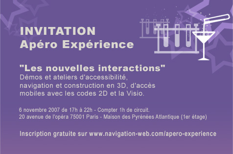 Invitation Apéro-Expérience les nouvelles interactions, gratuit, le 06/11/07