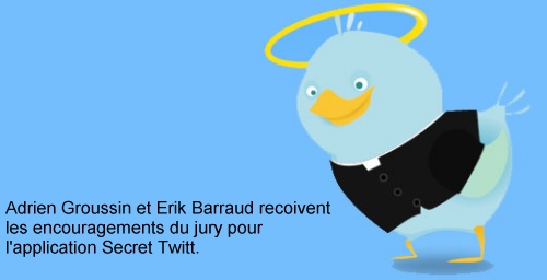 L'application Se confesser sur Twitter d'Erik Barraud et Adrien Groussin gagne les encouragements du jury.