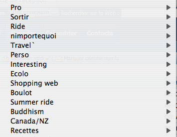 Pro, Sortir, Ride, N'importe quoi, Travel, Interesting, Ecolo, Shopping web, Boulot, Summer ride, Buddhism, Canada / NZ, Recettes