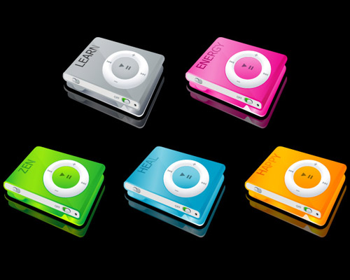 Ipod shuffle affichent les mots clés Learn, Happy, Energy, Heal and Zen.